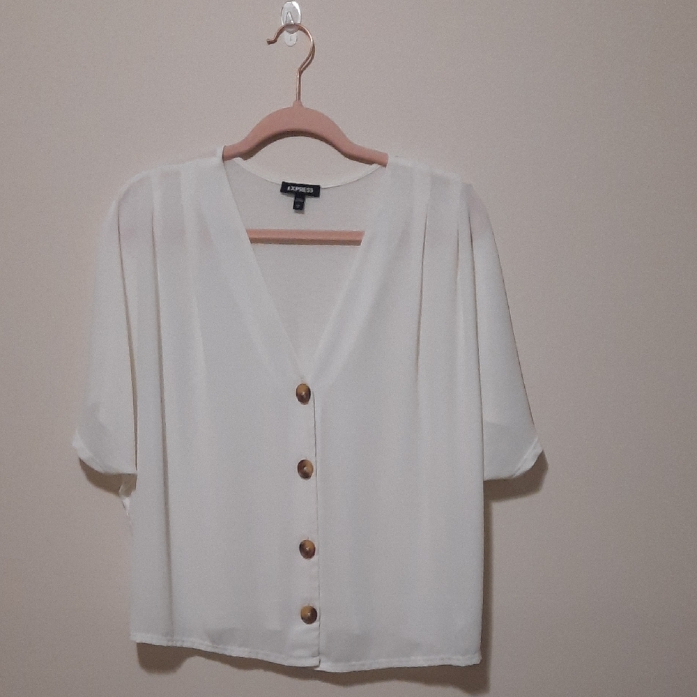 Express Ivory Button-Front Blouse - image 1